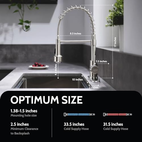 WEWE Kitchen Faucets, Brushed Nickel Kitchen Faucet with Pull Down Sprayer Spring Single Handle Stainless Steel Kitchen Sink Faucet with LED Light Deck Plate for Laundry Rv - color: Brushed Nickel, style: Modern