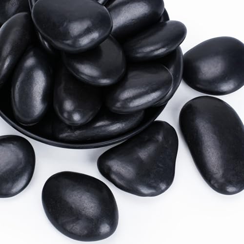Pulovin 20 lbs Black Stones for Plants Indoor, 2-3 Inch Decorative River Rocks for Plants, Flower Pots, Vase, Polished Garden Stones for Outdoor Landscaping, Walkways, Yard - color: Black 2-3 Inch