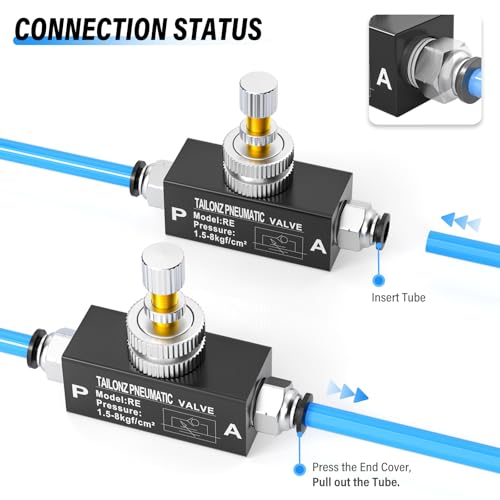 TAILONZ PNEUMATIC 1/4 Inch NPT Air Flow Control Valve with Push-to-Connect Fitting, in-Line Speed Controller Union Straight RE-02