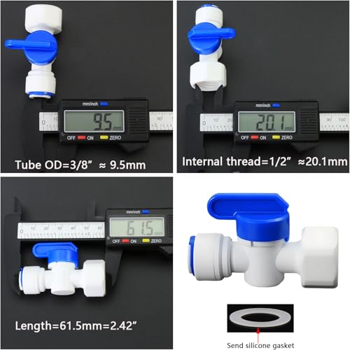 1/2"F to 3/8" Tube Push-Fit Ball Valve, 3 Pcs | Quick-connect adapter switch for RO reverse osmosis water filter systems, beverage dispensers & water purifiers. - size: 1/2"FPT to 3/8" QC Ball Valve