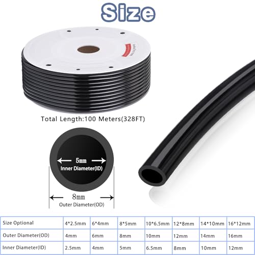 VerRich Pneumatic Tubing Pipe Pu Hose,Black 8mm OD x 5mm ID 100 Meters(328 FT) PU Air Hose Line Tube for Air Compressor Transfer - color: Black, size: OD8mm*ID5mm 328 FT(100 Meters)