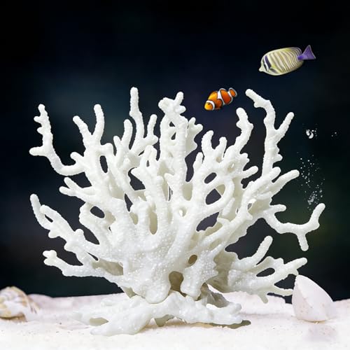 Artificial Coral Aquarium Ornament - PVC Fish Tank Decor for Aquascaping (5.9x5.12x2.17 Inch) - White - color: White