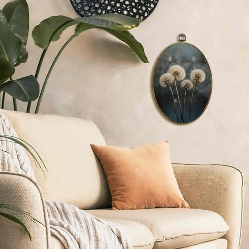 XFCICRLJ Vintage Dark Academia Dandelion Floral Wall Art Decor, Rustic Farmhouse Oval Canvas Prints Framed, Gothic Dark Moody Cottagecore Botanical Wall Art Decorations for Home Bedroom Living Room Decor, 11x8.5 Inch - color: Dandelion