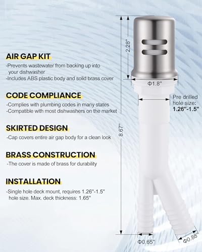 Kitchen Faucet with Air Gap: WOWOW Stainless Steel Kitchen Sink Faucet and Dishwasher Air Gap Kits for Kitchen Sink 2 or 4 Hole, Brushed Nickel Finish - color: A: Brushed Nickel, style: Kitchen Faucet with Air Gap Kit