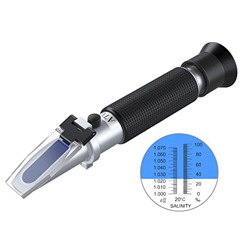 AUTOUTLET Refractometer Saltwater Aquarium for Seawater,Pool,Tank,Testing,Marine Fishkeeping, 0-100PPT & 1.000-1.070 Salinity Tester with ATC Function Hydrometer Specific Gravity Salinity Meter Kit