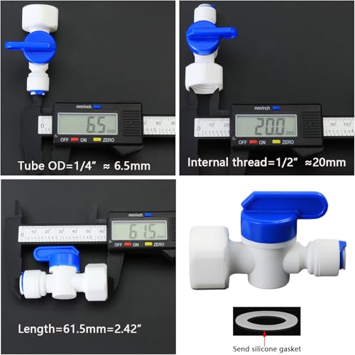 1/2"F to 1/4" Tube Push-Fit Ball Valve, 3 Pcs | Quick-connect adapter switch for RO reverse osmosis water filter systems, beverage dispensers & water purifiers. - size: 1/2"FPT to 1/4" QC Ball Valve