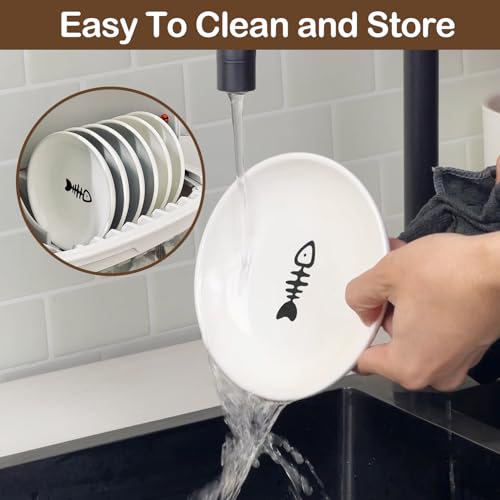 Cat Food Bowl Set of 3, Ceramic Cat Bowls, Anti Whisker Fatigue Cats Bowl Set,5.9 Inches Shallow Wide Kitten Plates for Wet/Dry Food, Indoor Pets (Fish Bone) - color: Fish Bone, size: 3pc