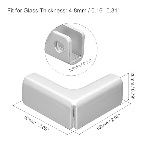 uxcell Glass Fixing Clip, 4pcs for 4-8mm Aluminum Alloy L-Shaped Glass Connector Combination Bracket Reinforced Clamp for Glass Display Cabinet, Fish Tank - size: 4-8mm
