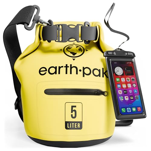 Earth Pak Waterproof Dry Bag with Zippered Pocket - Waterproof Dry Bag Backpack Keeps Gear Dry - color: Yellow, size: 5L