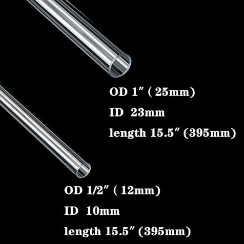 Clear Rigid Acrylic Pipe Tube 5PCS 1"(25mm) OD 2mm Wall TK & 5PCS 1/2"(12mm) OD x 1mm Wall TK 15.5" Length Round DIY High Impact PMMA Tubing for Lamps and Lanterns, Water Cooling System - size: 1/2 inch/1 inch