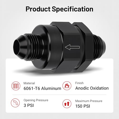 EVIL ENERGY 8AN Male Non Return One Way Inline Check Valve Fitting Aluminum Black - size: 8AN(3/4-16 UNF)
