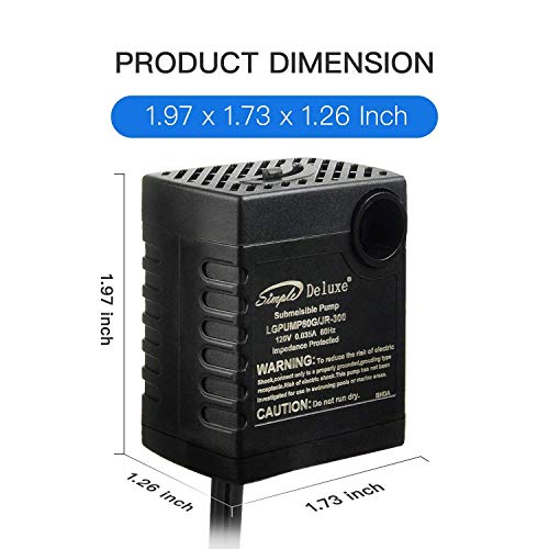 Simple Deluxe 80 GPH 3.6W Submersible Pump with Adjustable Intake & 6' Waterproof Cord for Fish Tank, Hydroponics, Fountains, Ponds, Statuary, Aquariums, Black - size: 80 GPH (Adjustable Intake)