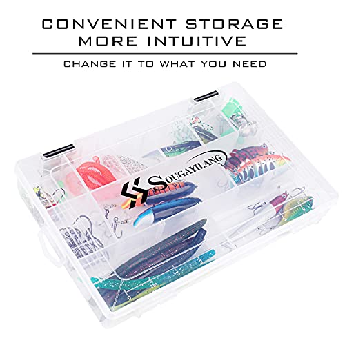 Sougayilang Fishing Tackle Boxes - 3600 3700 Plastic Storage Organizer Box with Removable Dividers - Fishing Tackle Storage - 4 Packs Transparent Tackle Trays - color: Two 3600 (Tray Size: 10.8"x7.1"x1.6")