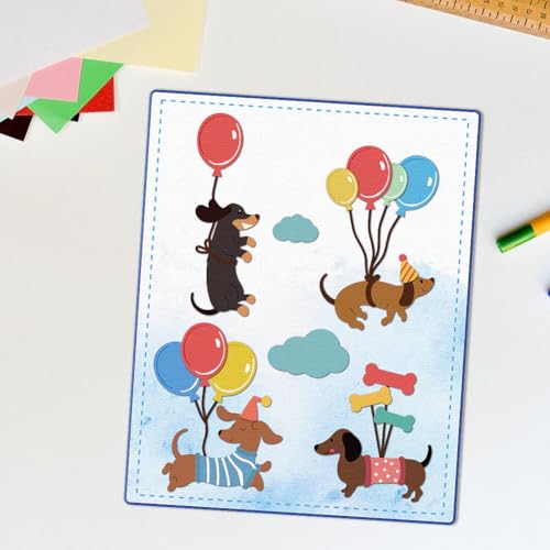 Balloon Dachshund Die Cuts, Carbon Steel Die Cuts Cutting Dies Dog Frame Stencils Scrapbooking Embossing Template Dies for Card Making Party Greeting Embossing Invitation Photo Album - style: Balloon dachshund