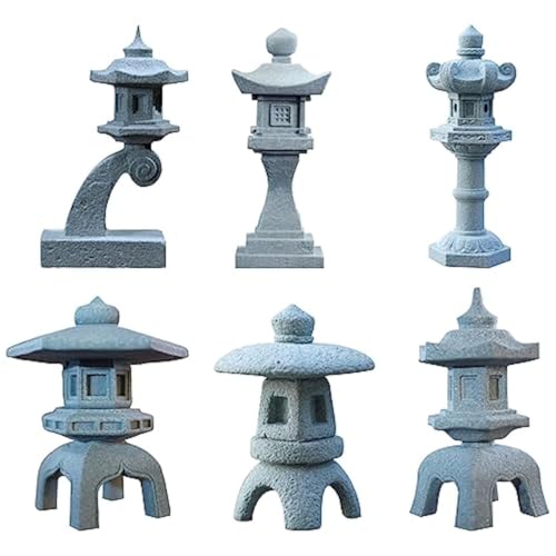 Saihisday 6pcs Miniature Asian Decor, Japanese Lantern Style, Chinese Pagoda Statue for Fish Tank Aquarium Ornament Decor Bonsai Micro Rockery Landscape Kit
