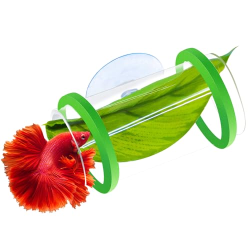 Betta Fish Hammock & Tunnel Hideout Bed Toy, Floating or Wall-Mounted Clear Acrylic Tube for Rest & Play, Betta Fish Tank Accessories with Suction Cup and Floating Ring for Aquarium Decoration