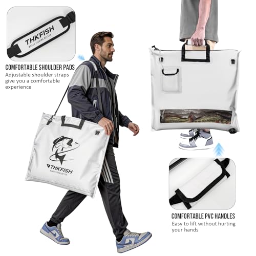 THKFISH Fish Tournament Weigh in Bag for Bass Fishing, Heavy Duty Insulated Live Fish Bag for Caught Fish with Waterproof Zipper and Mesh Liner, Leakproof,Puncture Resistant(White-25×23in) - color: White-25×23in