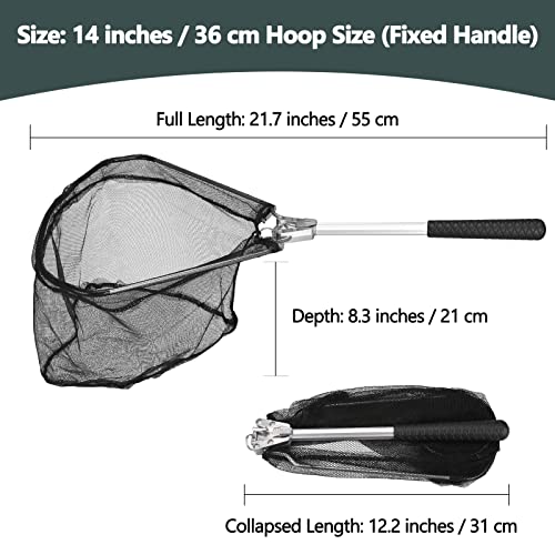 Yeahmart Fishing Landing Net with Telescopic Aluminum Handle Pole, Collapsible Nylon Mesh Minnow Fish Net for Saltwater & Freshwater, Portable Fishing Gear for Kids, Men, Women, Extends 21-75 Inches - style: 21" Full Length (Fixed Handle)