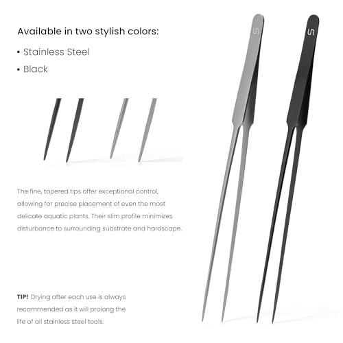 UNS Aquascaping Tools - Stainless Steel, Rust Resistant, Freshwater Planted Tank, Saltwater Reef Aquarium Maintenance Accessory - Planting, Coral Setting - Straight Pinsettes, Grey - color: Grey