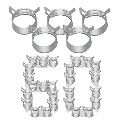 60Pcs 0.43"(11mm) Spring Band Hose Clamps,Constant Tension Hose Spring Clamps, Fuel Line Silicone Vacuum Hose Steel Clamp,Low Pressure Air Clip Clamp for Automobiles(Grey) - color: Gery-60pcs, size: 0.43"(11mm)