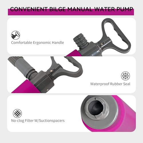 Manual Bilge Pump for Boats Kayak Canoe - Portable Siphon Pump, Kayak Bailer with Reversible Hose,Rose,19.3 Inch - color: Rose Red, size: Large