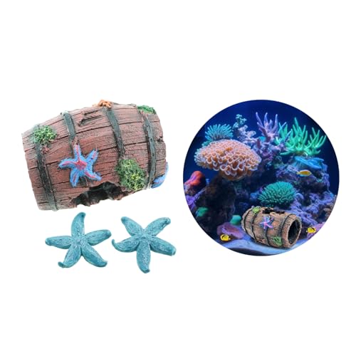 3PCS Colorful Aquarium Landscaping Decoration 100/42mm Resin Simulation Starfish Barrel Fish Tank Accessories
