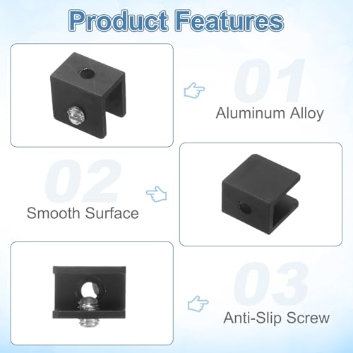 uxcell 4Pcs Glass Shelf Brackets, for 6-8mm Square Shape Glass Combination Fixing Mirror Bracket, Aluminum Alloy Clip Clamp with Screws for Glass/Wood Display Cabinet, Black - color: Black, size: 6-8mm