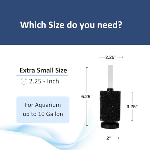 UNEAK Extra Small Aquarium Sponge Filter Fish Tank Silent Filteration Breeding Fry Betta Shrimp Nano Tank Accessories Air Stone 4-inch Airline Tubing up to 5 Gallon - size: Extra Small