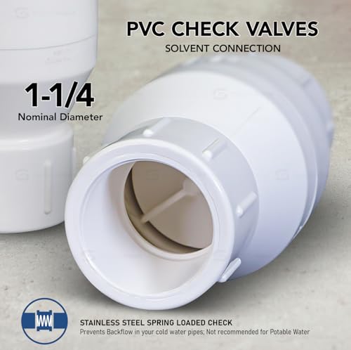 MIDLINE VALVE PVC Inline Check Valve for Backflow Prevention 1-1/4'' Solvent Connections White Plastic - size: 1-1/4 in.