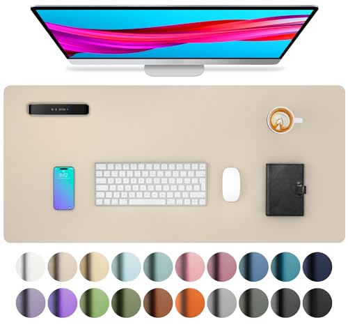 Aothia Non-Slip PU Leather Waterproof Laptop Desk Pad Protector, Blotter Mat, Writing and Mouse Pad for Office & Home, Beige, 23.6" x 13.7" - color: Beige, size: 23.6" x 13.7"