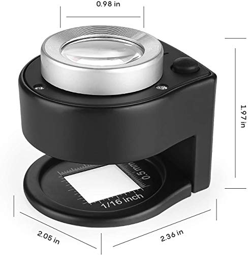 30X Loupe Magnifier with 6 Light, Desktop Portable Metal Magnifier Folding Scale Sewing Magnifying Glass for Textile Optical Jewelry Tool Coins Currency (Black) - color: Black