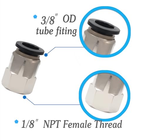 3/8 Air hose fittings, Push to Connect Air fittings Female Straight 3/8 Inch Tube OD x 1/8 NPT Thread Fitting (Pack of 10) - size: OD 3/8 - NPT 1/8, style: Female thread