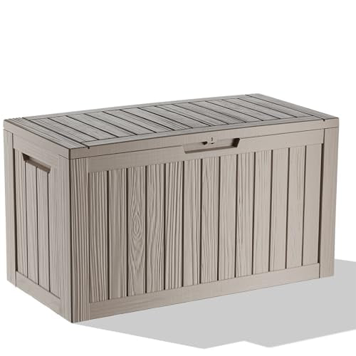 ROJIK Outdoor Storage Housing Deck Box - Waterproof Patio Furniture, Garden Tools, Cushions, Pool Accessories Storage Bench with Lockable Lid and Side Handles (Grey, 80 Gal) - color: Grey, size: 80 Gallon