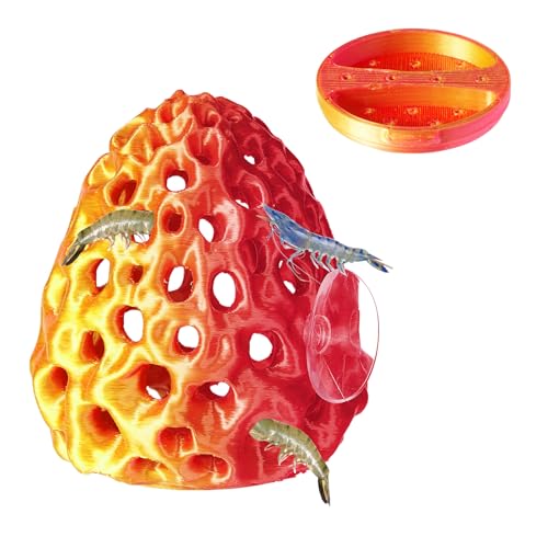 Shrimp Dome Hide, Shrimp Hides for Aquarium, Betta Fish Hideout with Suction Cup, Betta Habitat Tank Ornament Accessories, Aquarium Decor for Small Fish Guppy Hiding Resting (Lid Gold Red) - color: Gold Red Gradient with Lid
