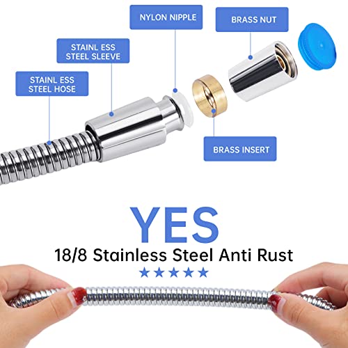Shower Hose with Arm Bracket, 69 inch Stainless Steel Showers Hose Replacement, Adjustable Handheld Showers Arm Holder, Flexible Shower Head Hoses and Holder with Brass Ball, Chrome