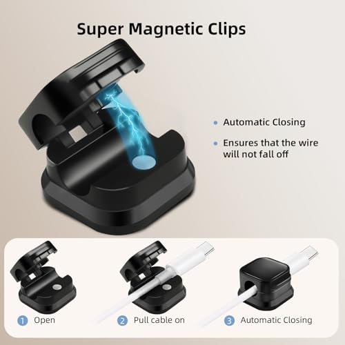 12 Pcs Magnetic Cable Clips, Cable Management, Office Desk Accessories, Cord Organizer, Cable Smooth Adjustable,for Desk, Wall, Car, Motorcycle,Home Office, Phone Cable Management (Black) - color: Black, size: 12 psc