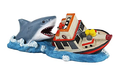 Penn-Plax Jaws Officially Licensed Aquarium Decoration – Boat Attack – Safe for Freshwater and Saltwater Fish Tanks – Small - style: Boat Attack