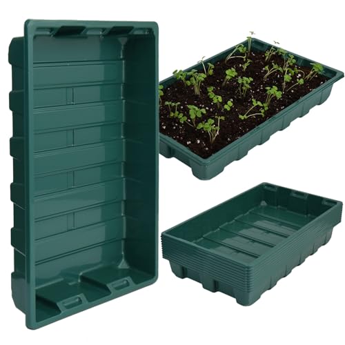 YoleShy 10 Pack Seed Starter Tray Reusable Plastic Plant Seedling Starter Trays Thickened Sturdy Durable for Germination Growing Microgreens Planting Propagation, Without Drain Holes, 14.5"x9", Green - size: 10 Pack - Green