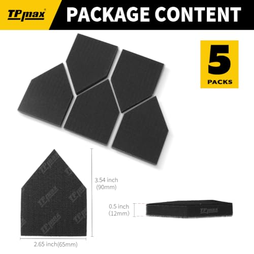 TPmax 5-Pack 90×65 mm Foam Interface Pads – Hook & Loop Buffer Pads Compatible with Milwaukee M12 Detail Sander – Vibration Reduction for Wood, Auto, Boat, Furniture