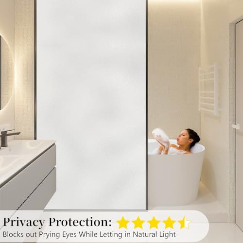 Niviy Frosted Glass Window Privacy Film 23.6 x 118 Inch Static Cling Bathroom Window Frosting Film Day and Night Privacy Windows Cling Home Glass Door Cover - color: White, size: 23.6"x 118"