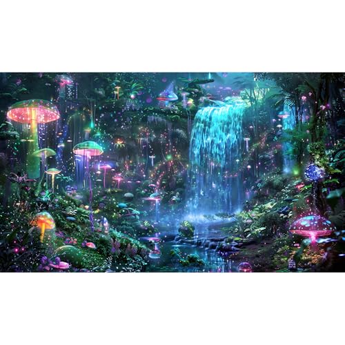 Jungle Waterfall Aquarium Background Enchanted Bloom Mushrooms Fish Tank Background Dancing Creatures Sparkling Fantasy Forest Reptile Tank Backgrounds Mystery Forests Terrarium Backgrounds 24x12in - color: Pink_Green, size: 24(W)x12(H)inches/ 60(W)*30cm(