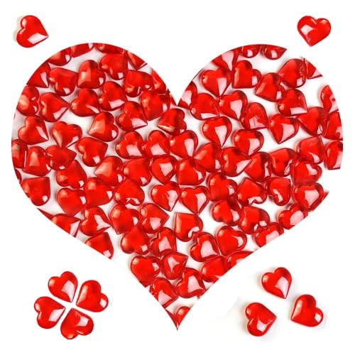 HappyFiller 150 PCS Red Acrylic Hearts for Shaped Crystals Fake Heart Gems for Vase Fillers,Table Scatters,Wedding Centerpieces,Birthday,Engagement Party,Bridal Shower Gifts,11 OZ - color: Red
