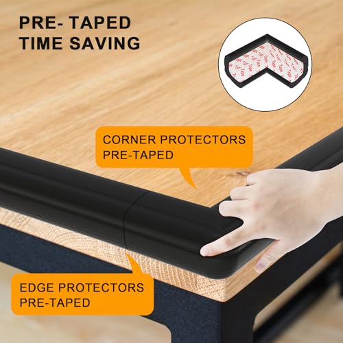 8 Pack Large Table Corner Protector for Kids, Baby Proofing Soft Rubber Foam Cushion Corner Covers, Heavy-Duty Corner Bumper Guards for Furniture Stair Cabinet Fireplace - Pre-Taped, Black - color: Black