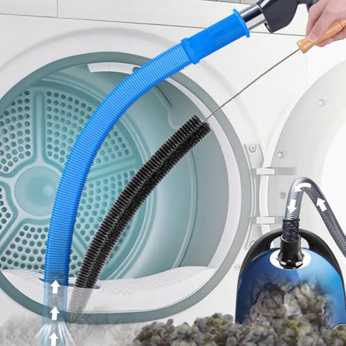 PetOde Upgraded 2 Pieces Dryer Vent Cleaner Kit Compatible with Most Vacuum Cleaner, Flexible Dryer Lint Brush and Vacuum Hose Attachment - 31.5 Inch, Quickly Lint Remove, Blue - color: Blue