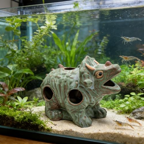 M2cbridge Aquarium Ceramic Cave Rock for Betta Shrimp Cichlid Fish Hideout Decor (Big Dinosaur) - color: Big Dinosaur