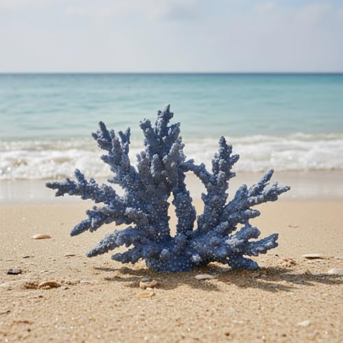 Etlemonde Beach Coastal Blue Coral Reef Decor Resin Statue - Faux Sea Coral Reef for Bathroom Shelf, Coffee Table, Nautical Beach House Home Decor Accent - color: Blue-x