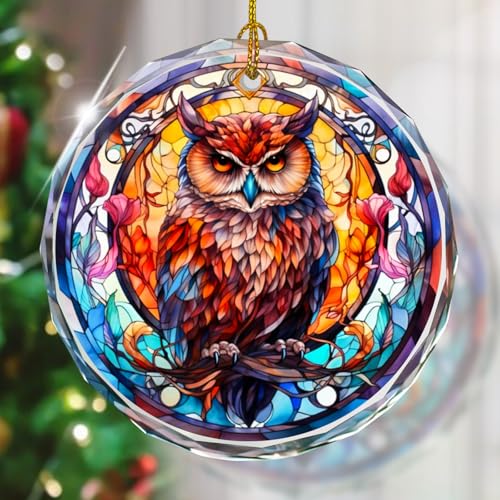 Stained Glass Owl Ornament - Christmas Tree Decor, Gift Exchange Present - color: Owl