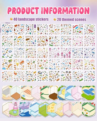 3D Sticker Scene Book for Adults, 20pcs DIY House Stickers Therapy Stress Relief DIY Craft with 2 Tweezers, Creative Funny Gift for Christmas - color: B2-box-20sets