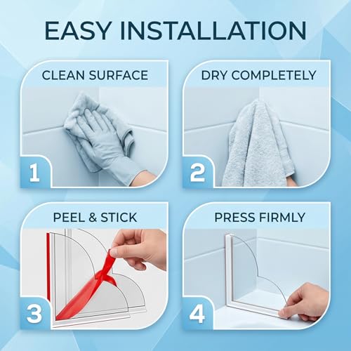 Silicone Shower Splash Guard, Clear, for Bathtub Corners, Washbasin Tubs, and Sinks, 2 Pack