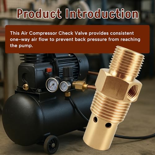 Air Compressor Check Valve Fit for Campbell Hausfeld 1/2" Male NPT Tank x 3/8" Compression Tube x 1/8" NPT Unloader Port Brass One-Way Flow Control Valver Replace One-way
